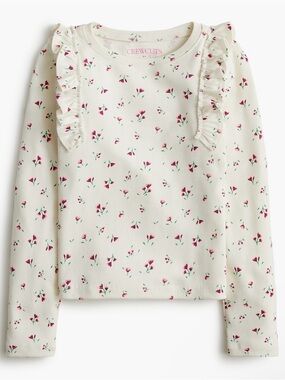 Crewcuts Girls' long-sleeve floral-print ruffle tee - Size S (6-7)